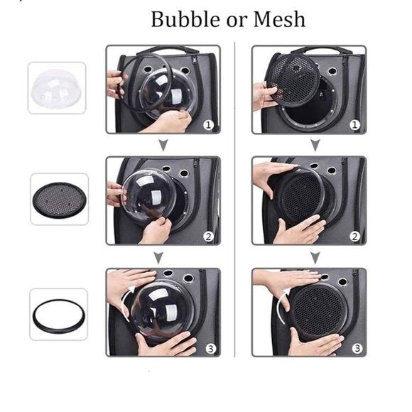 Dark Grey Vegan Leather Pet Carrier Backpack with Bubble Window - Picture 3 of 11